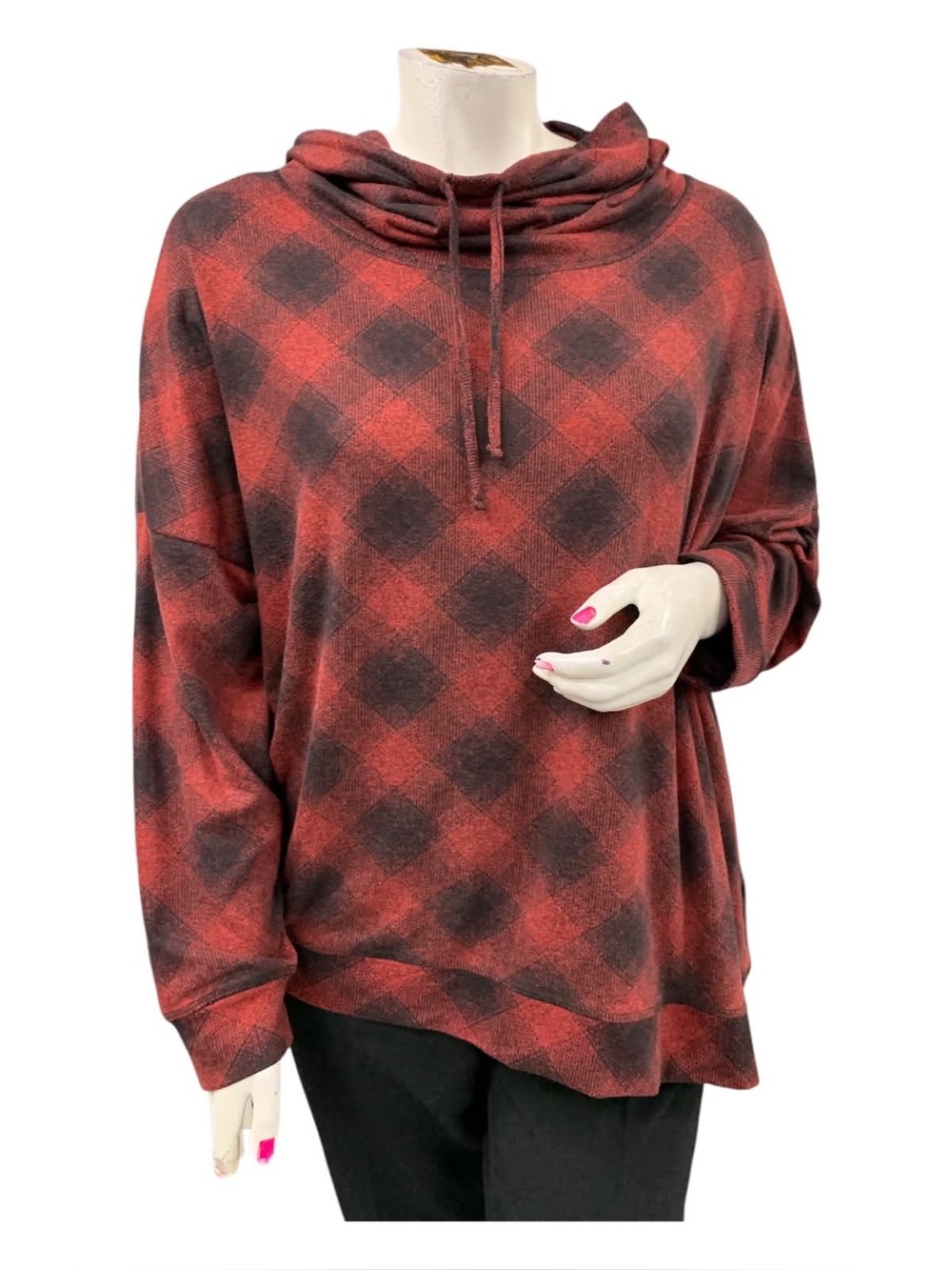 Maurices Red & Black Plaid Cowl Neck Sweater Size 4X